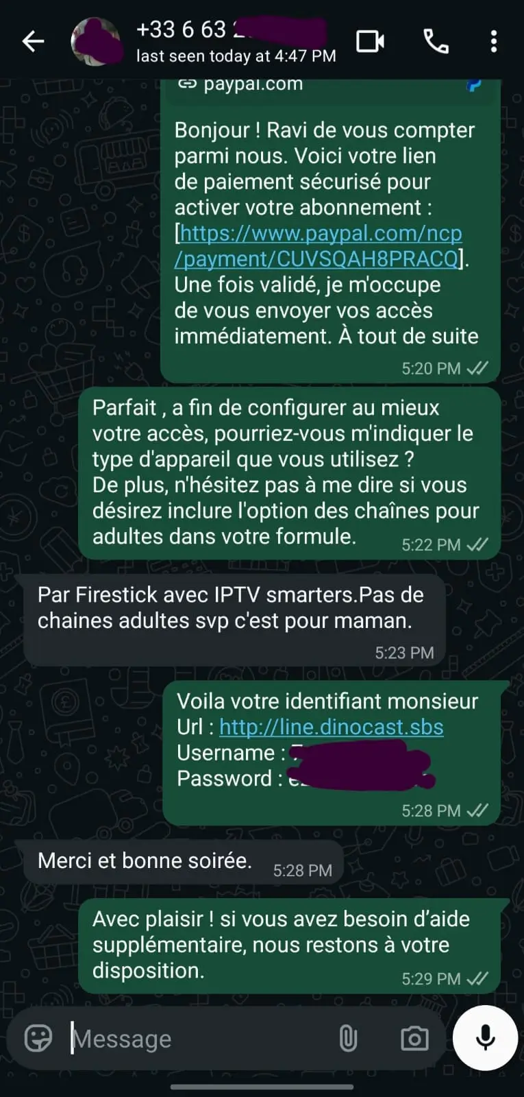 Capture d'écran d'un avis client FranceCastPro sur WhatsApp