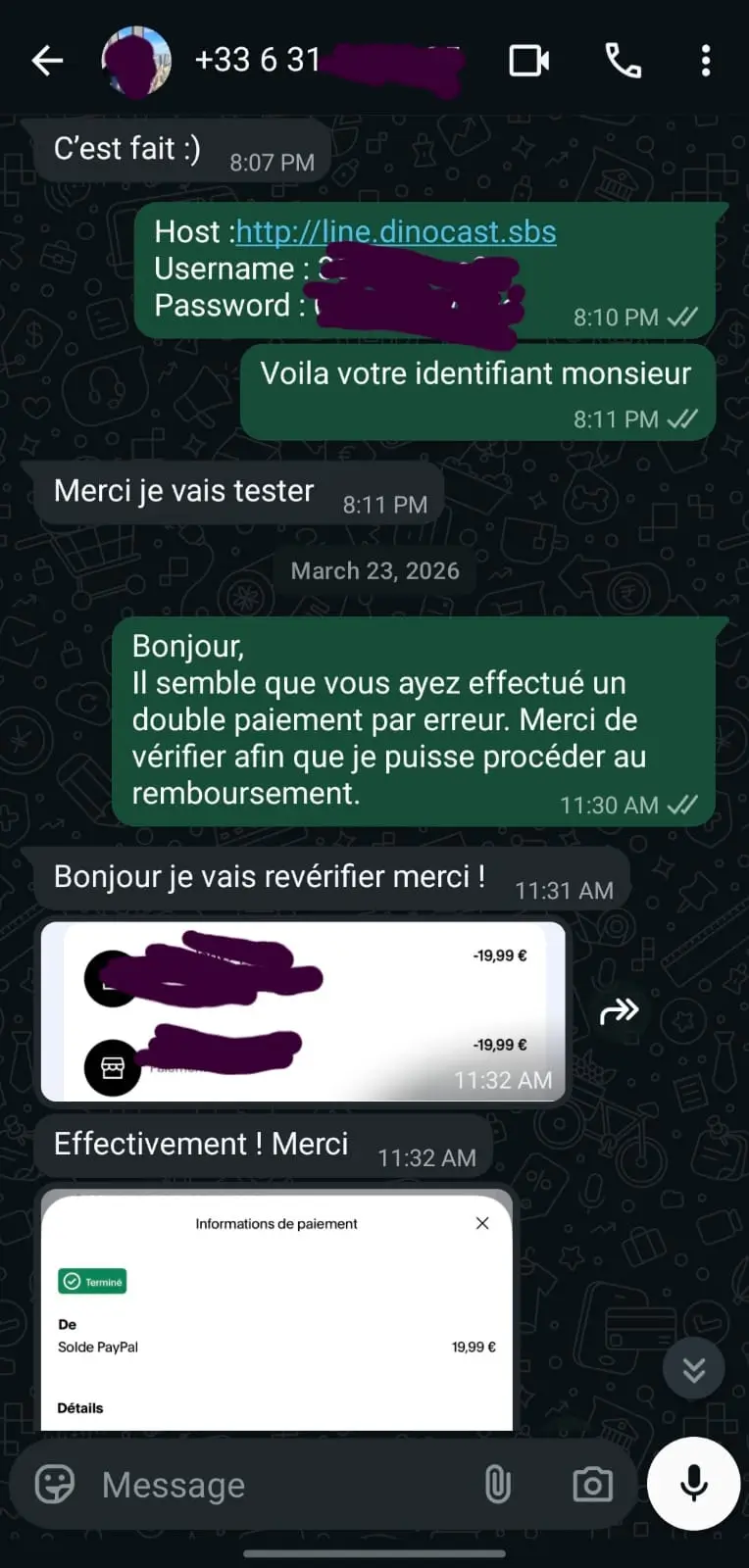 Capture d'écran d'un avis client FranceCastPro sur WhatsApp